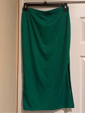 Green Midi Skirt with Side Slit